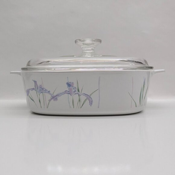 CorningWare Iris 2L Casserole Dish Glass Lid Blue Purple Flower Bakeware - Picture 1 of 16